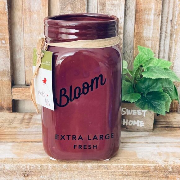 NWT Burgundy Bloom Extra Large Fresh Ceramic Mason Jar Decor utensil Holder - Picture 1 of 12